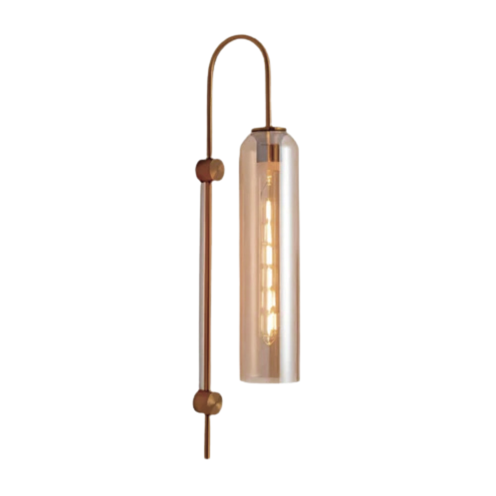 Brass Arc Textured Glass Cylinder Wall Sconce Indoor Wall Light