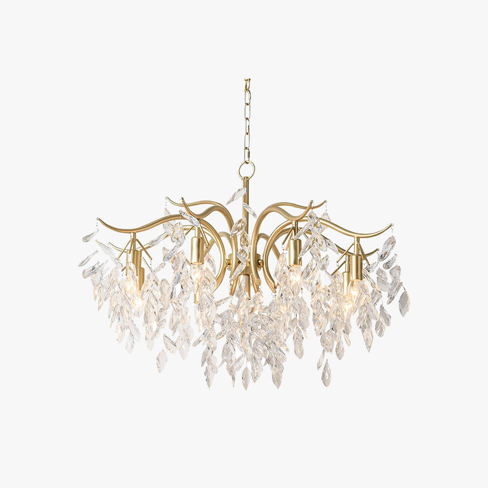 Cascading Crystal Branch Chandelier With Gold Frame