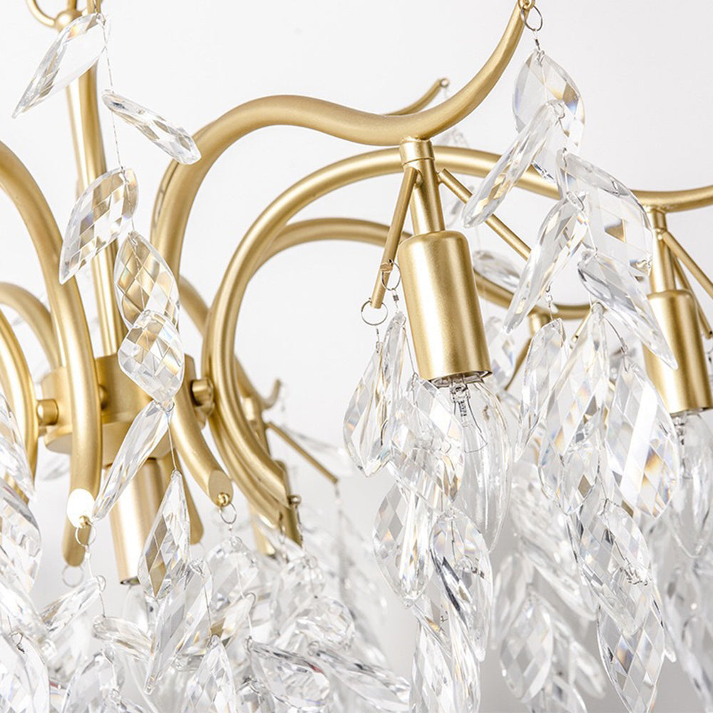 Cascading Crystal Branch Chandelier With Gold Frame