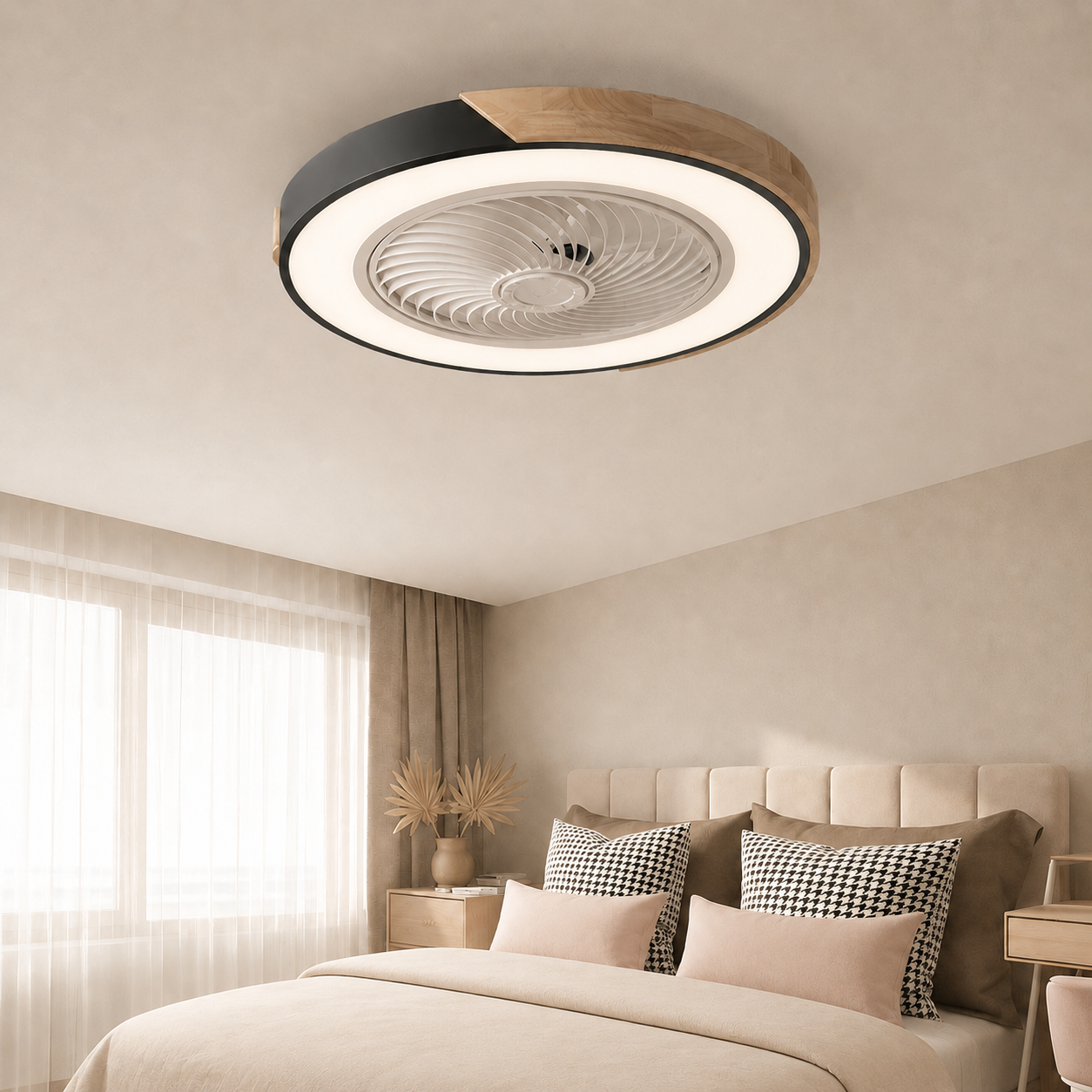 Wood Trim Flush Mount Ceiling Fan Light