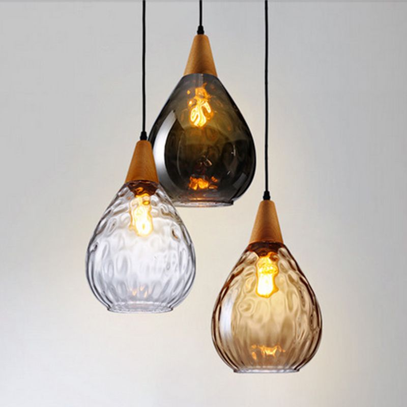 Dimpled Glass Drop Pendant Light With Metal Top