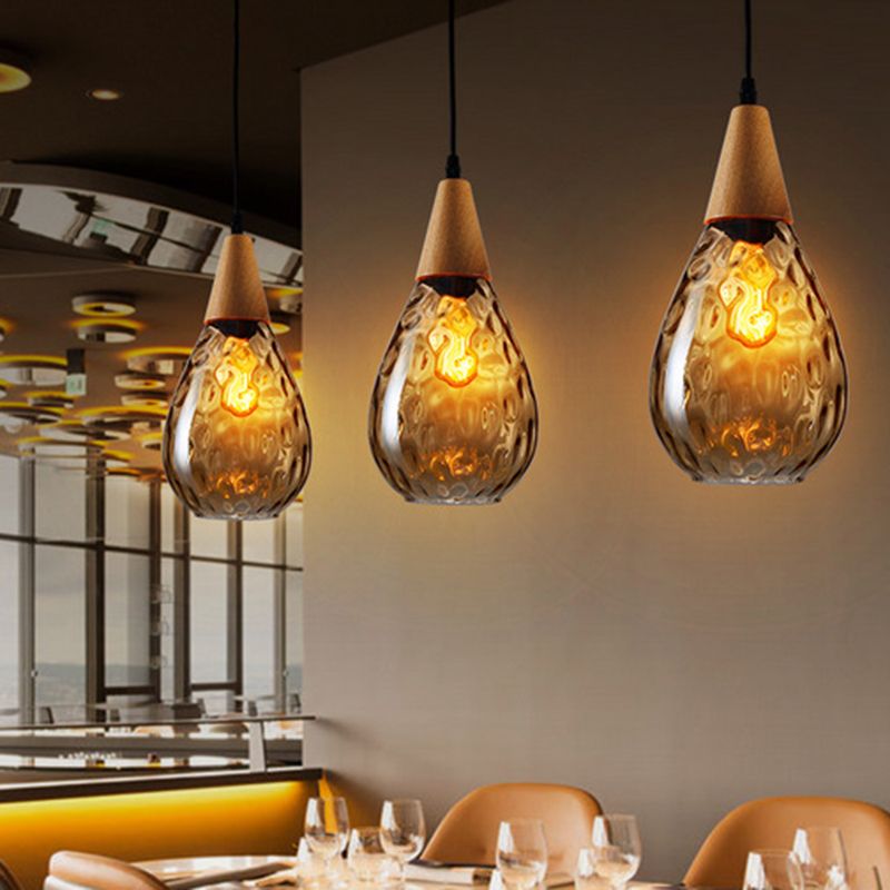 Dimpled Glass Drop Pendant Light With Metal Top