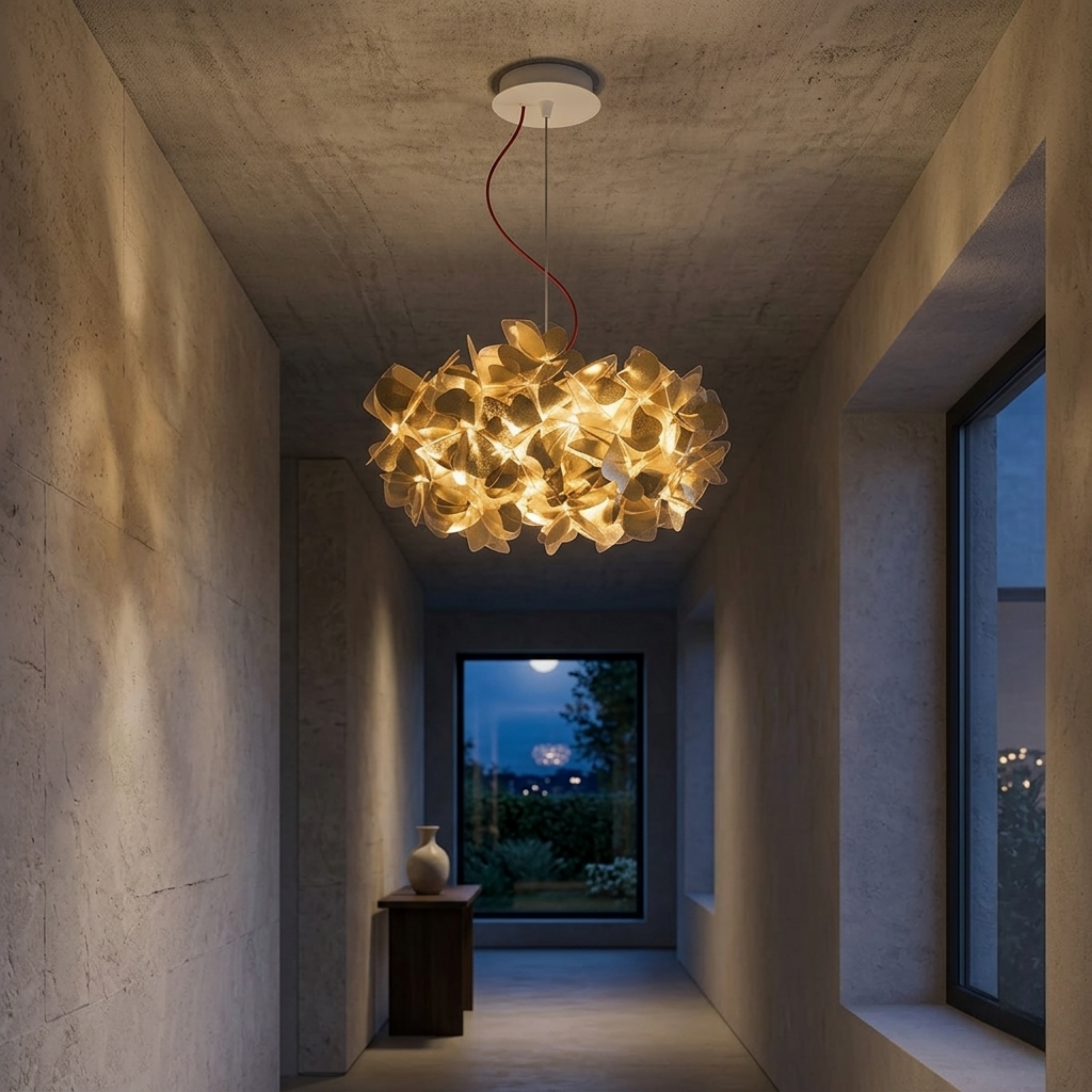 Flower Petal Cluster Pendant Light in White or Gold