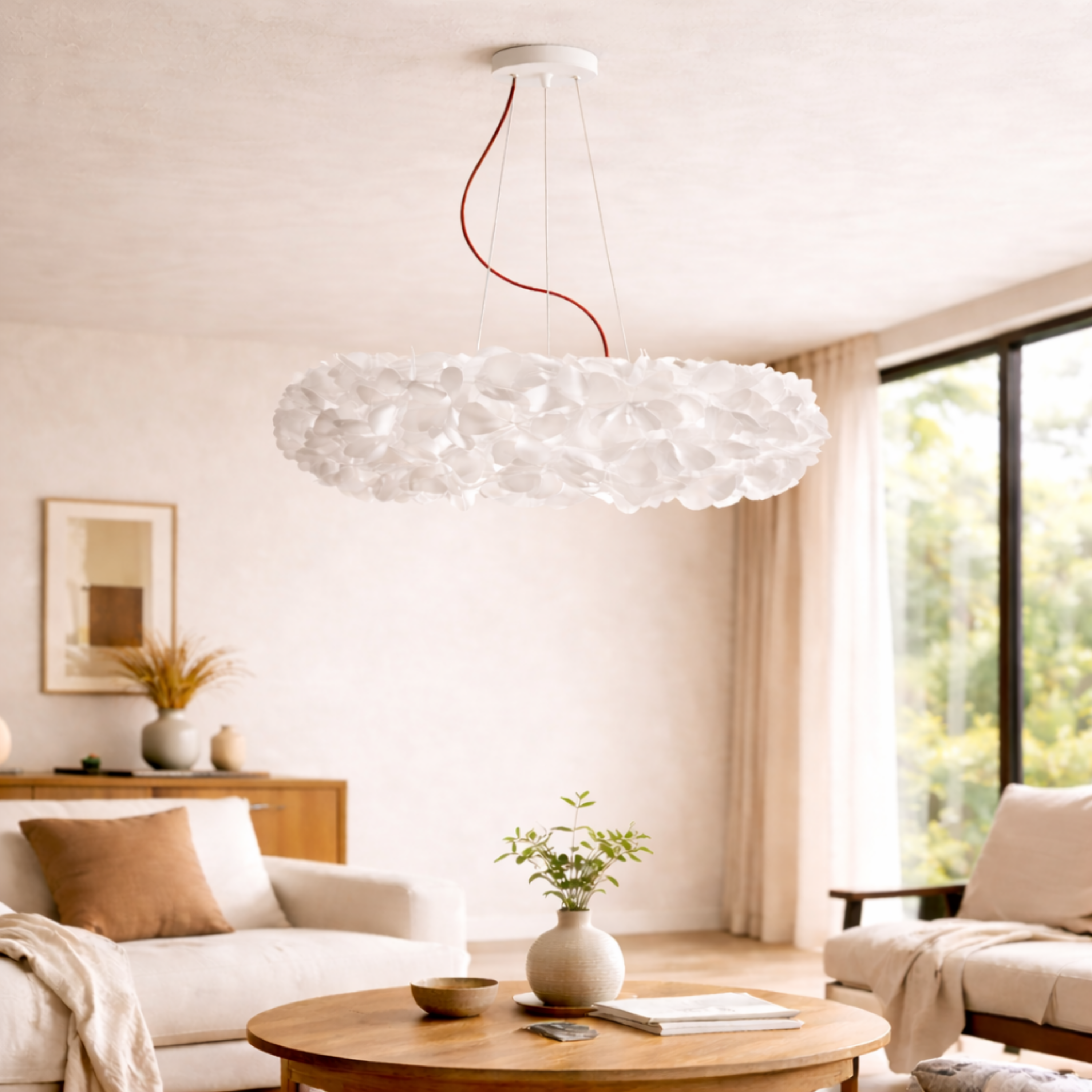 Flower Petal Cluster Pendant Light in White or Gold