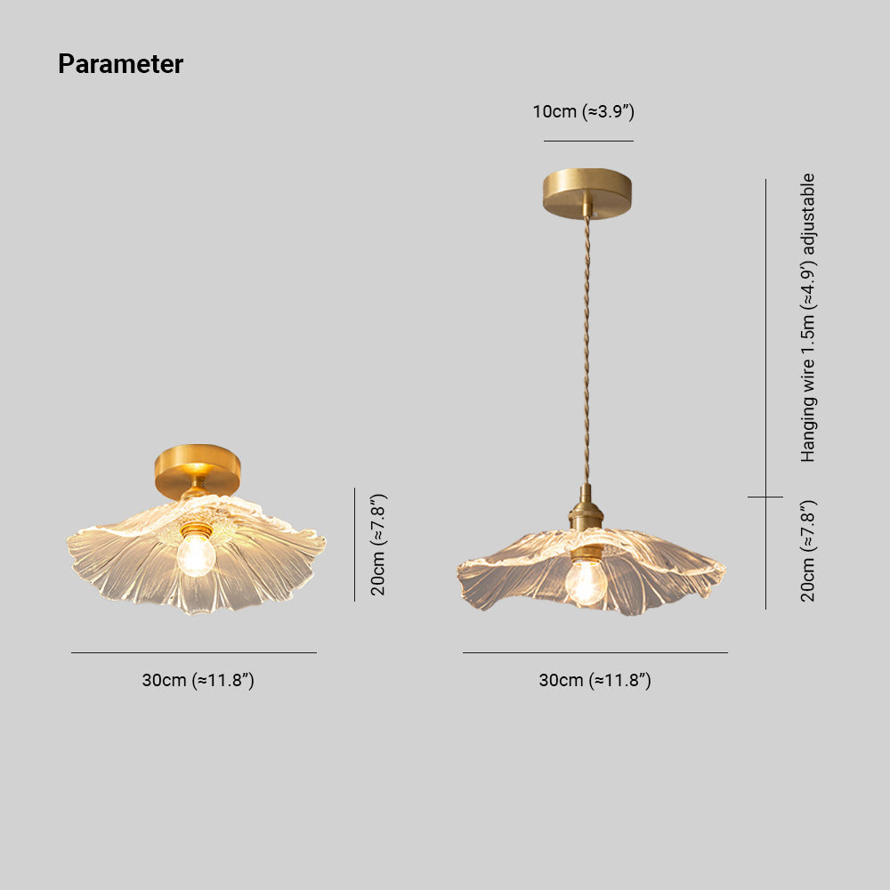 Flower Petal Glass Pendant Light Scalloped Shade Brass Pink Vintage