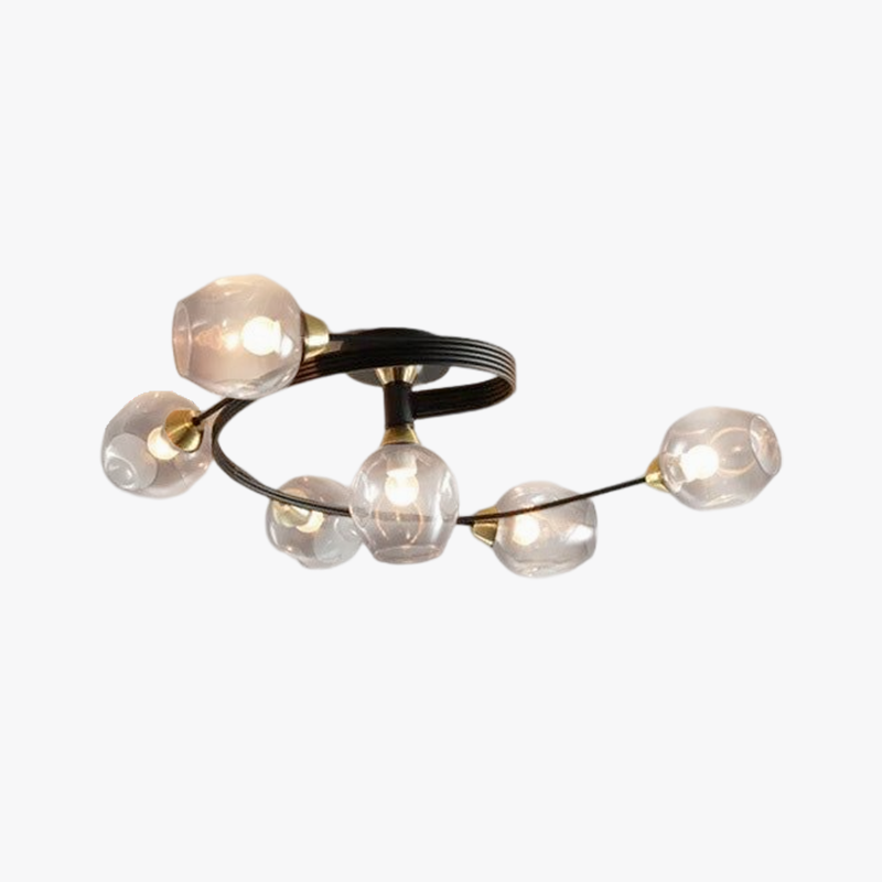 Glass Globe Cluster Semi Flush Ceiling Light Black and Gold Multi Head