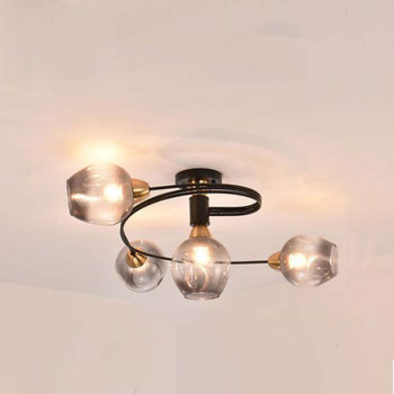 Glass Globe Cluster Semi Flush Ceiling Light Black and Gold Multi Head