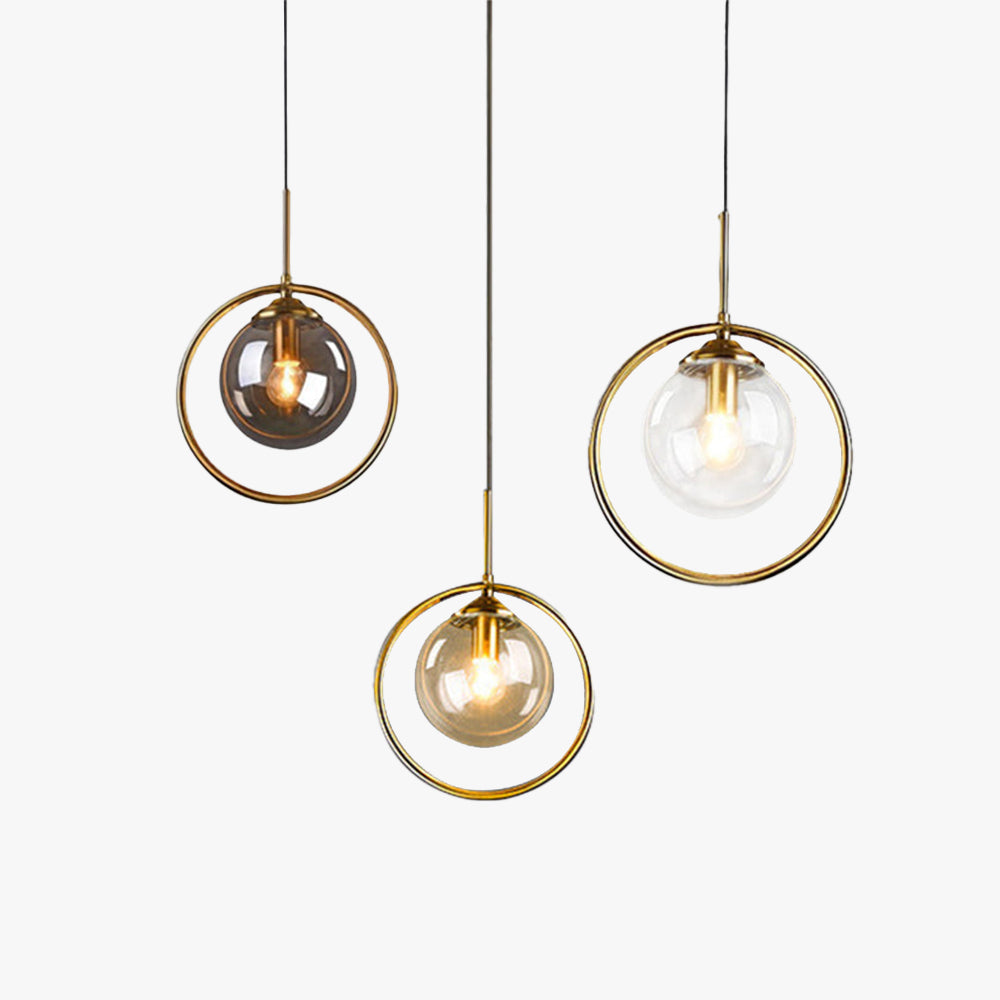 Glass Globe Pendant Light Metal Ring Tinted Glass Dimmable