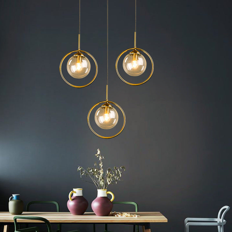 Glass Globe Pendant Light Metal Ring Tinted Glass Dimmable