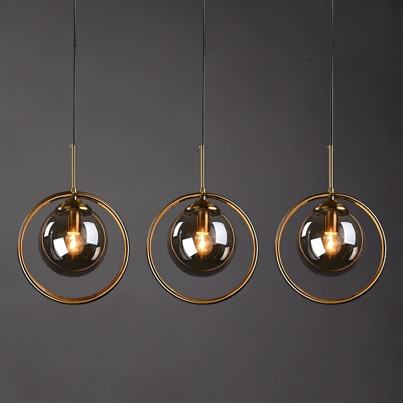 Glass Globe Pendant Light Metal Ring Tinted Glass Dimmable