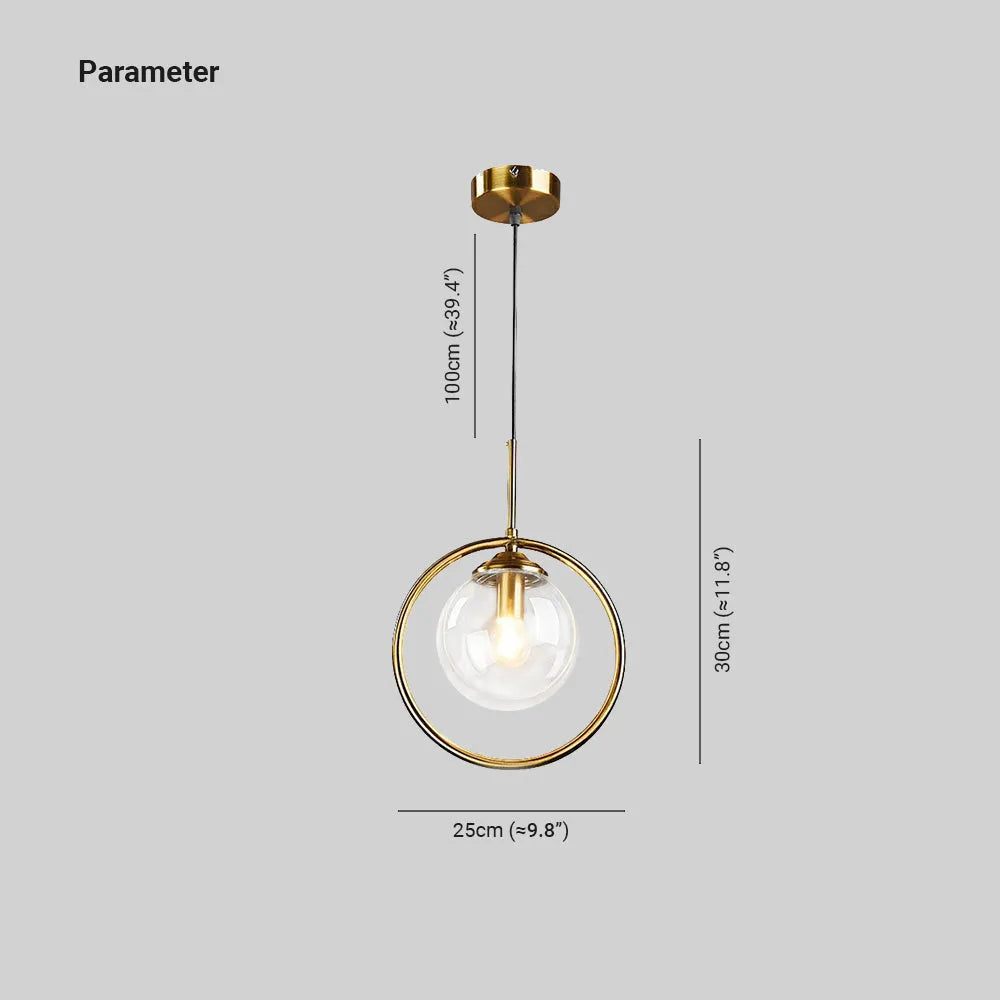 Glass Globe Pendant Light Metal Ring Tinted Glass Dimmable
