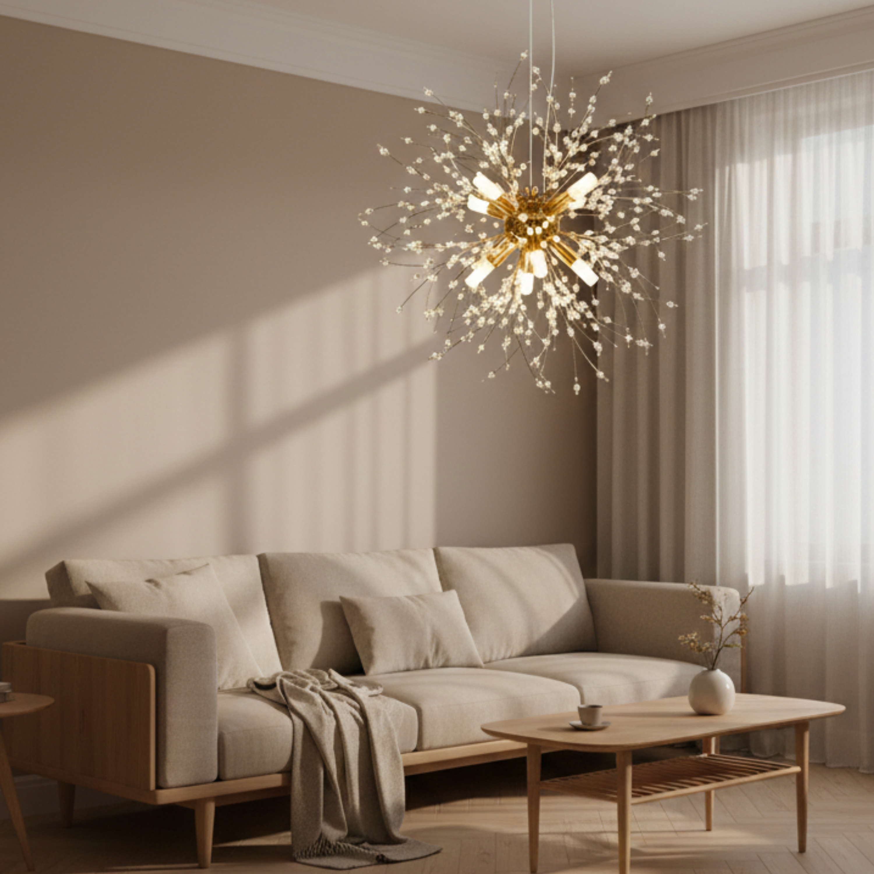 Gold Crystal Sputnik Firework Chandelier Pendant Ceiling Light