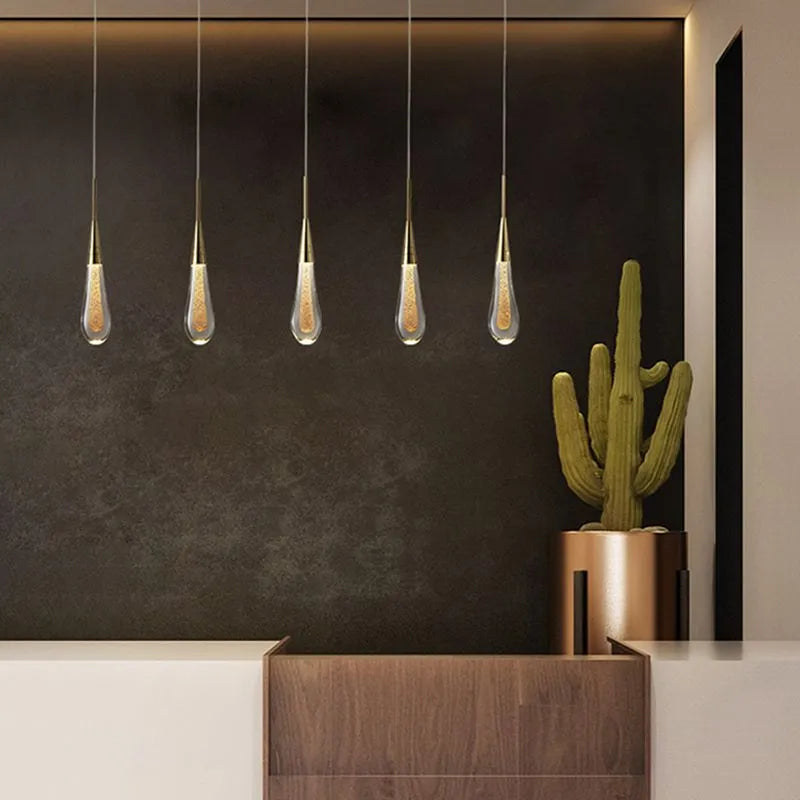 Gold Crystal Water Drop Pendant Light