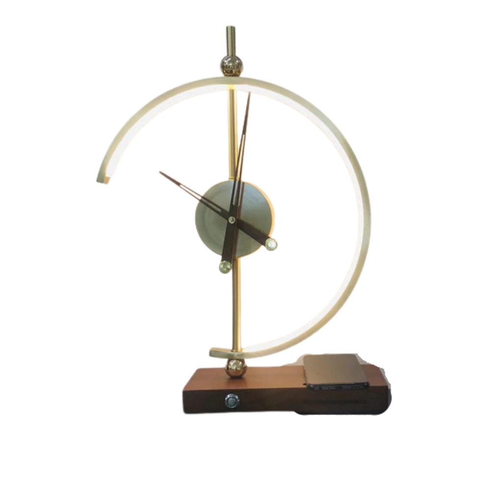 Gold LED Table Lamp With Clock And Qi Wireless Charging Pad