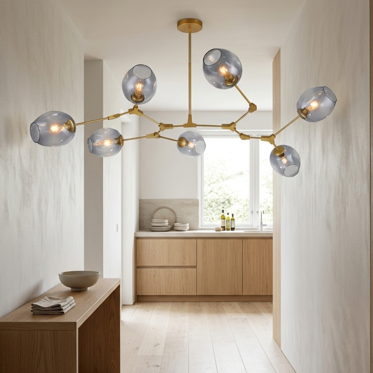 Gold Mid Century Clear Glass Globe Chandelier Branching Ceiling Light