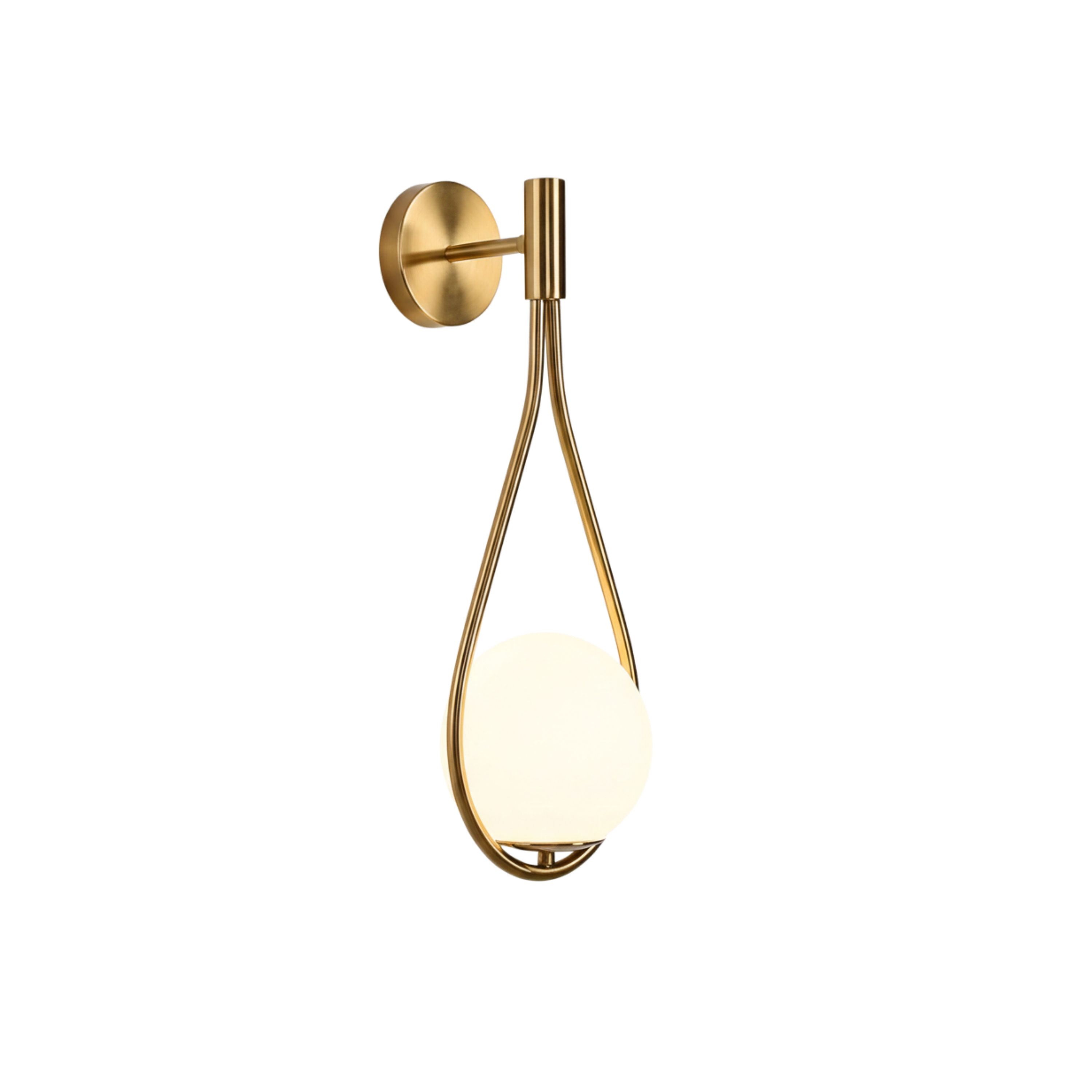 Gold Tone Metal Wall Sconce with White Glass Globe Shade