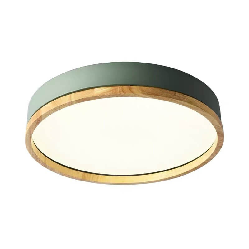 Green Wood Round LED Flush Mount Ceiling Light Nordic Scandi