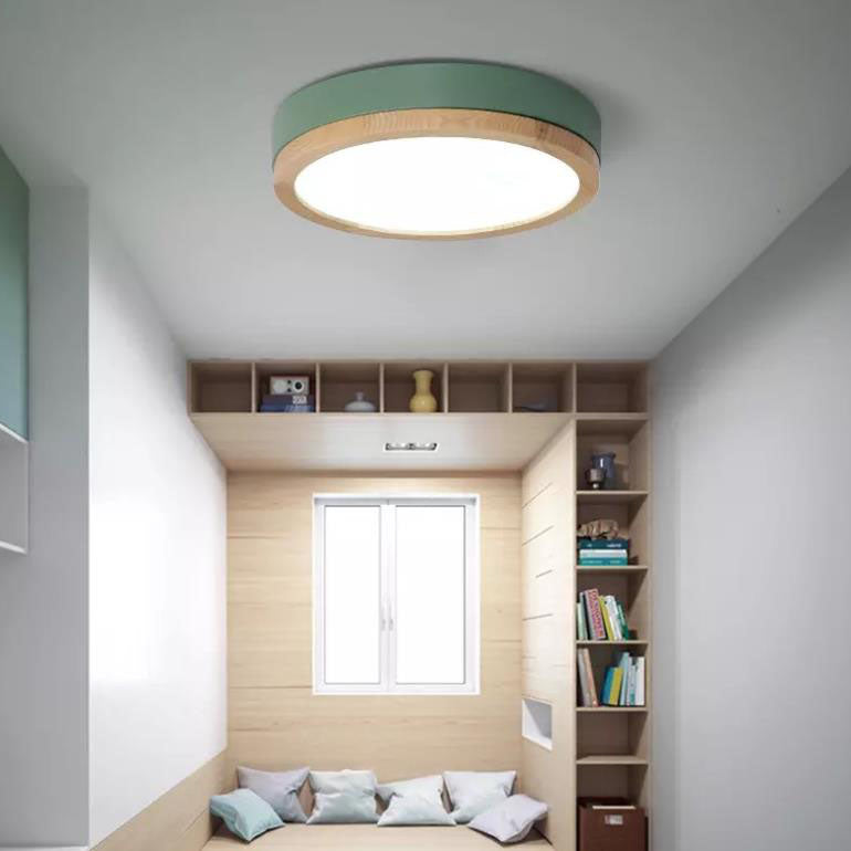 Green Wood Round LED Flush Mount Ceiling Light Nordic Scandi