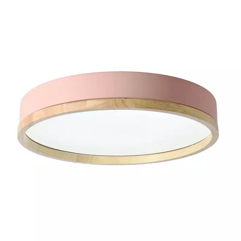 Green Wood Round LED Flush Mount Ceiling Light Nordic Scandi