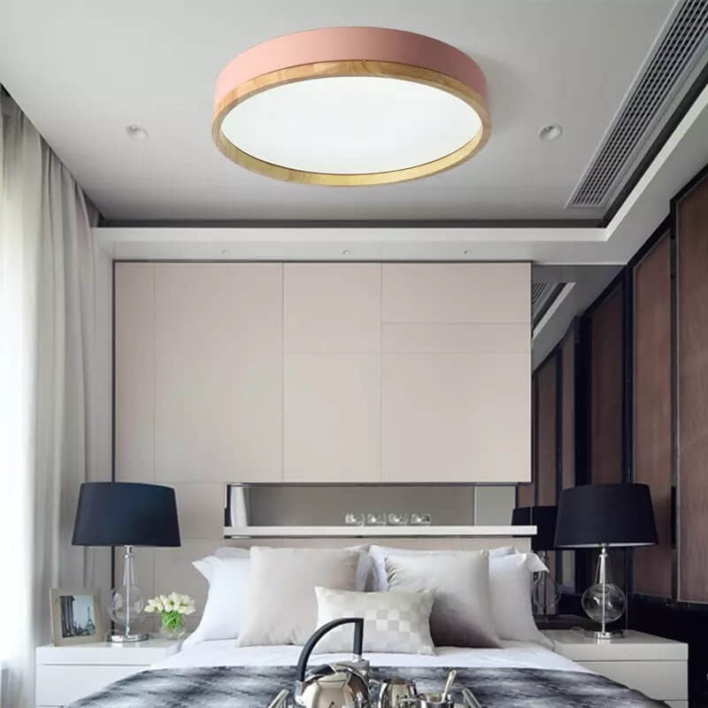 Green Wood Round LED Flush Mount Ceiling Light Nordic Scandi