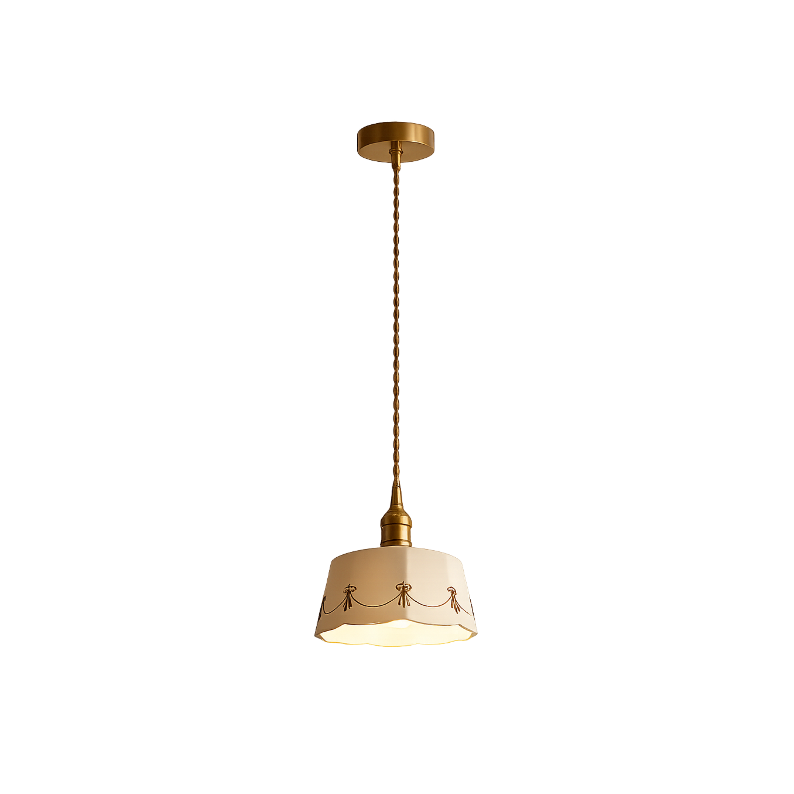 Japandi Retro Ceramic Pendant Light With Brass Fitting