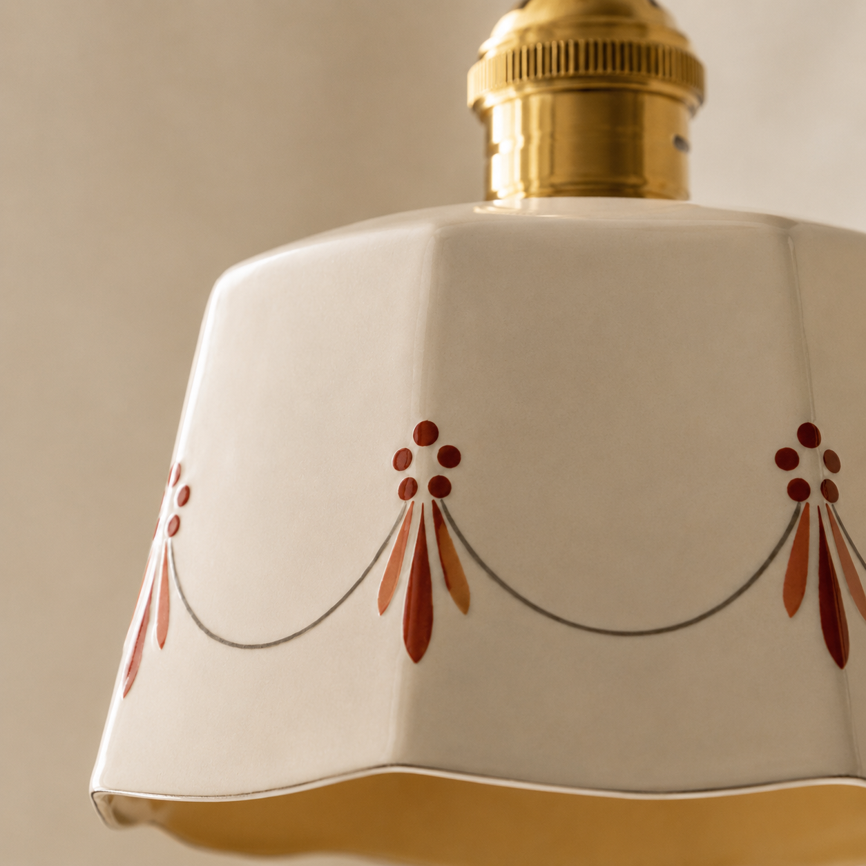 Japandi Retro Ceramic Pendant Light With Brass Fitting
