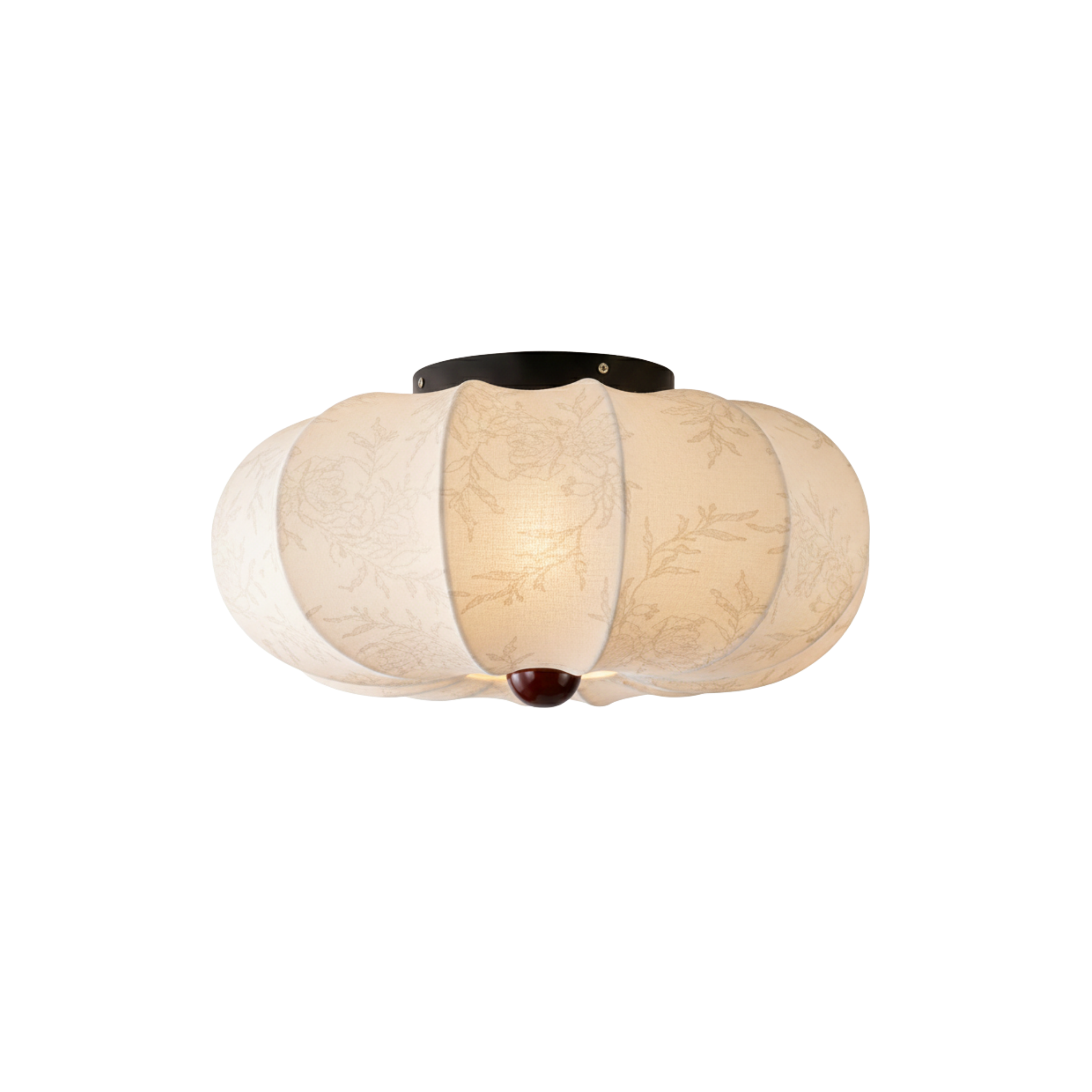 Japandi Silk Fabric Flush Mount Ceiling Light With Wood Detail