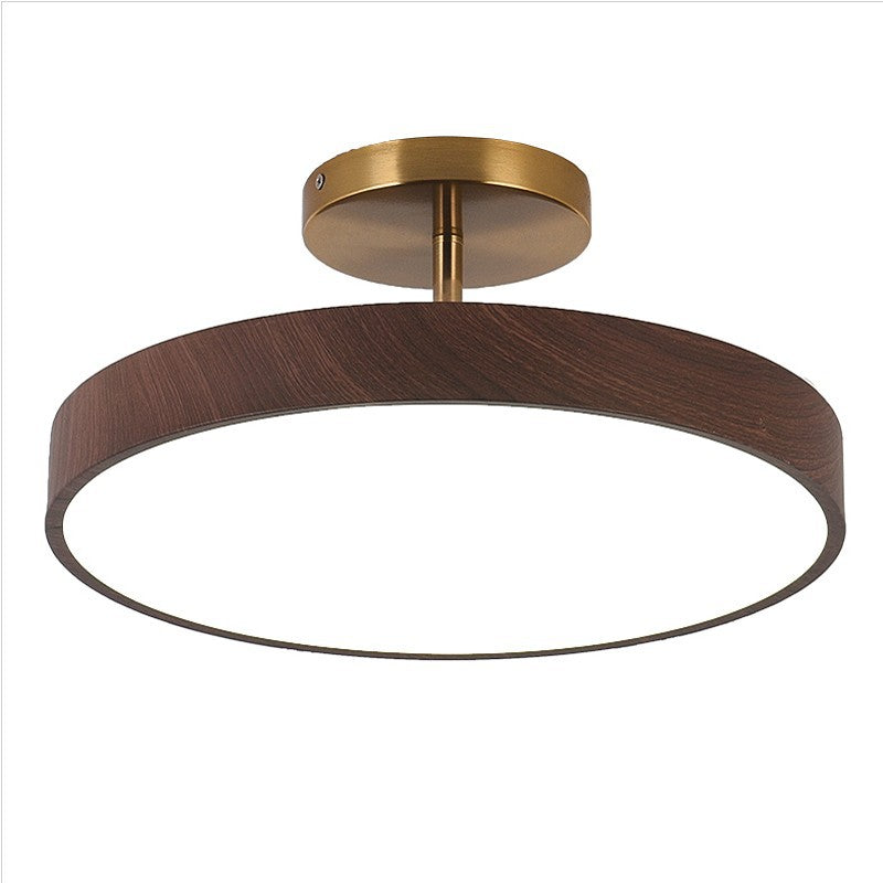 Japandi Wood Effect Round LED Semi Flush Mount Ceiling Light