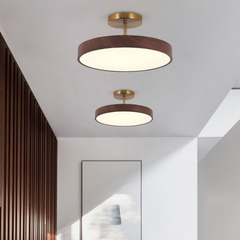 Japandi Wood Effect Round LED Semi Flush Mount Ceiling Light