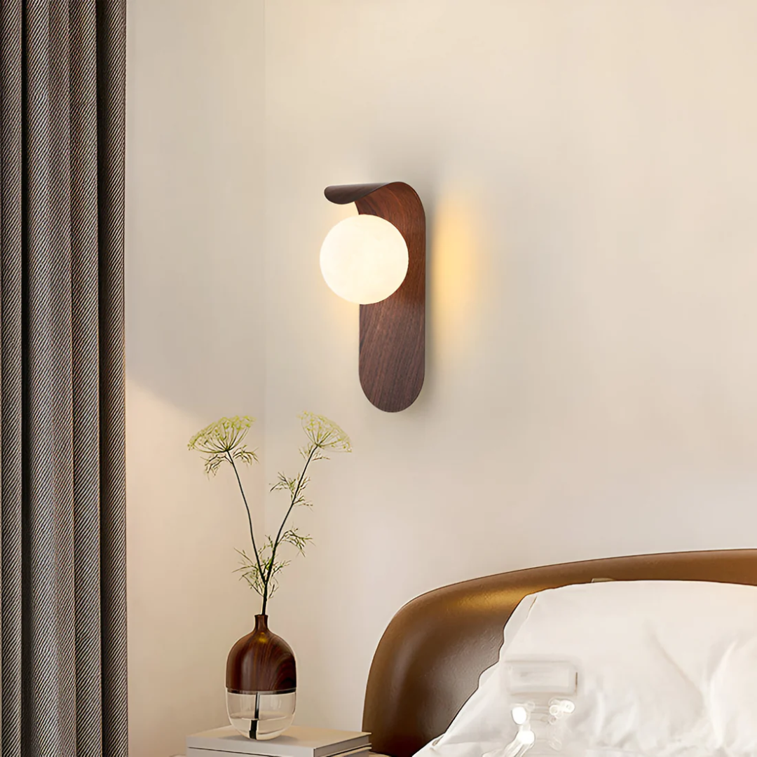 Japandi Wood Wall Sconce Round Globe Shade LED Wall Light