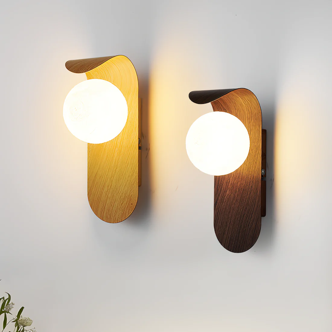 Japandi Wood Wall Sconce Round Globe Shade LED Wall Light