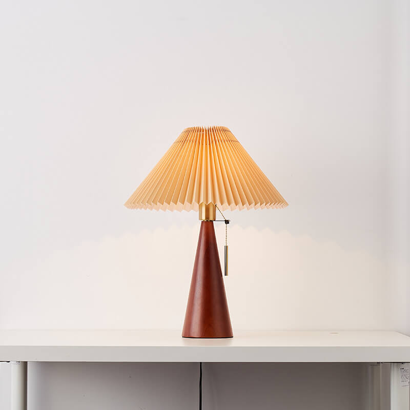 Japandi Wooden Pleated Fabric Shade Table Lamp