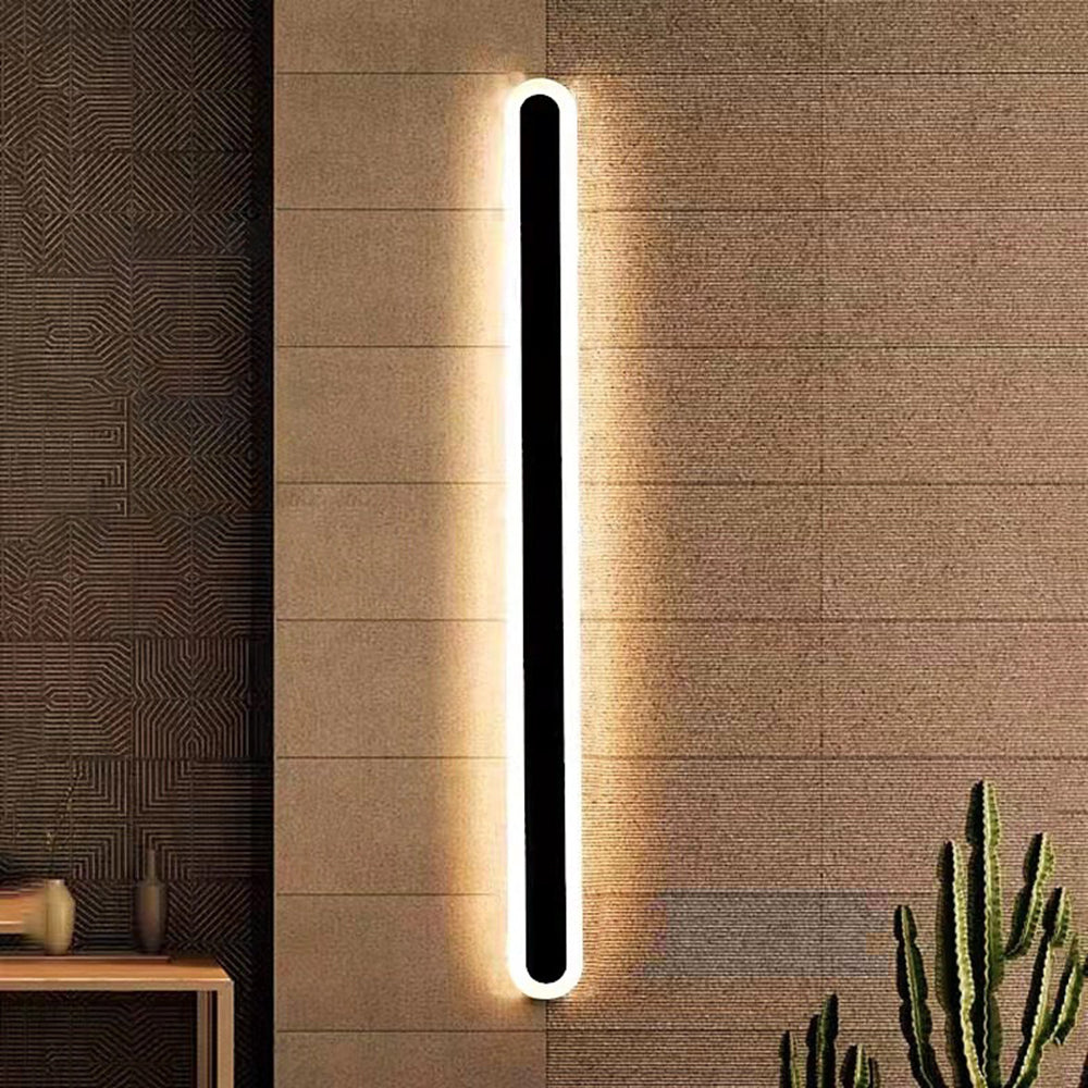 Linear Oval Black Metal Outdoor Wall Light