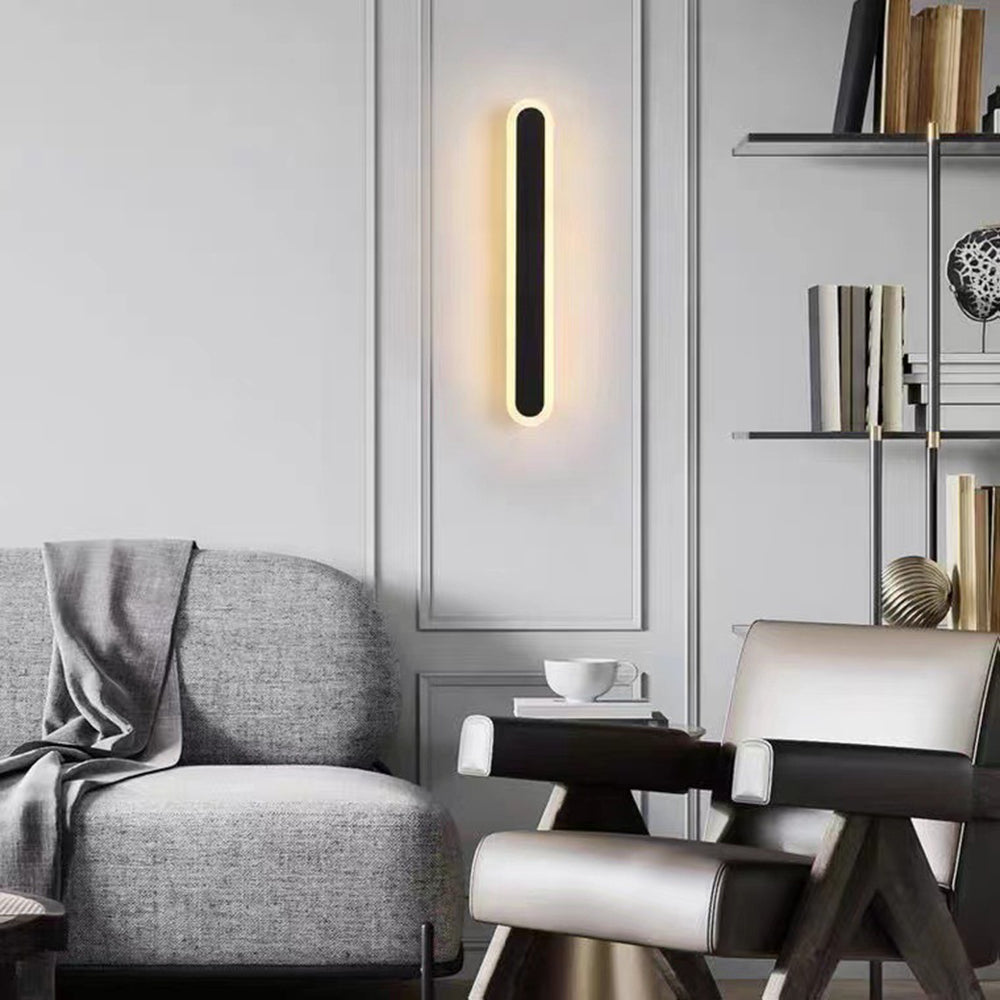 Linear Oval Black Metal Outdoor Wall Light
