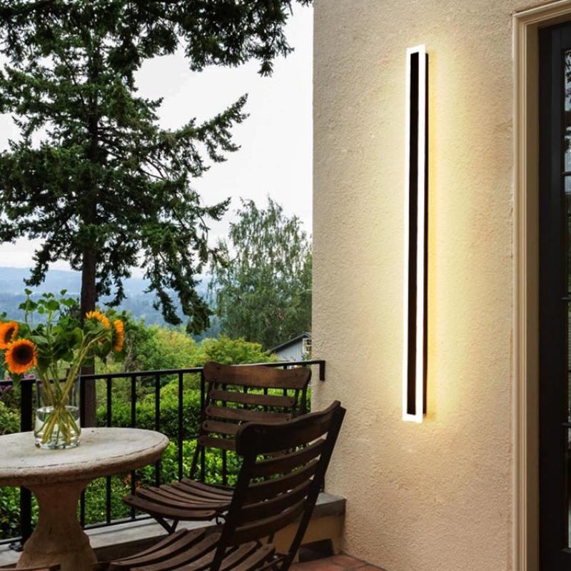 Matte Black Slim Linear Outdoor Wall Light LED Garden Sconce