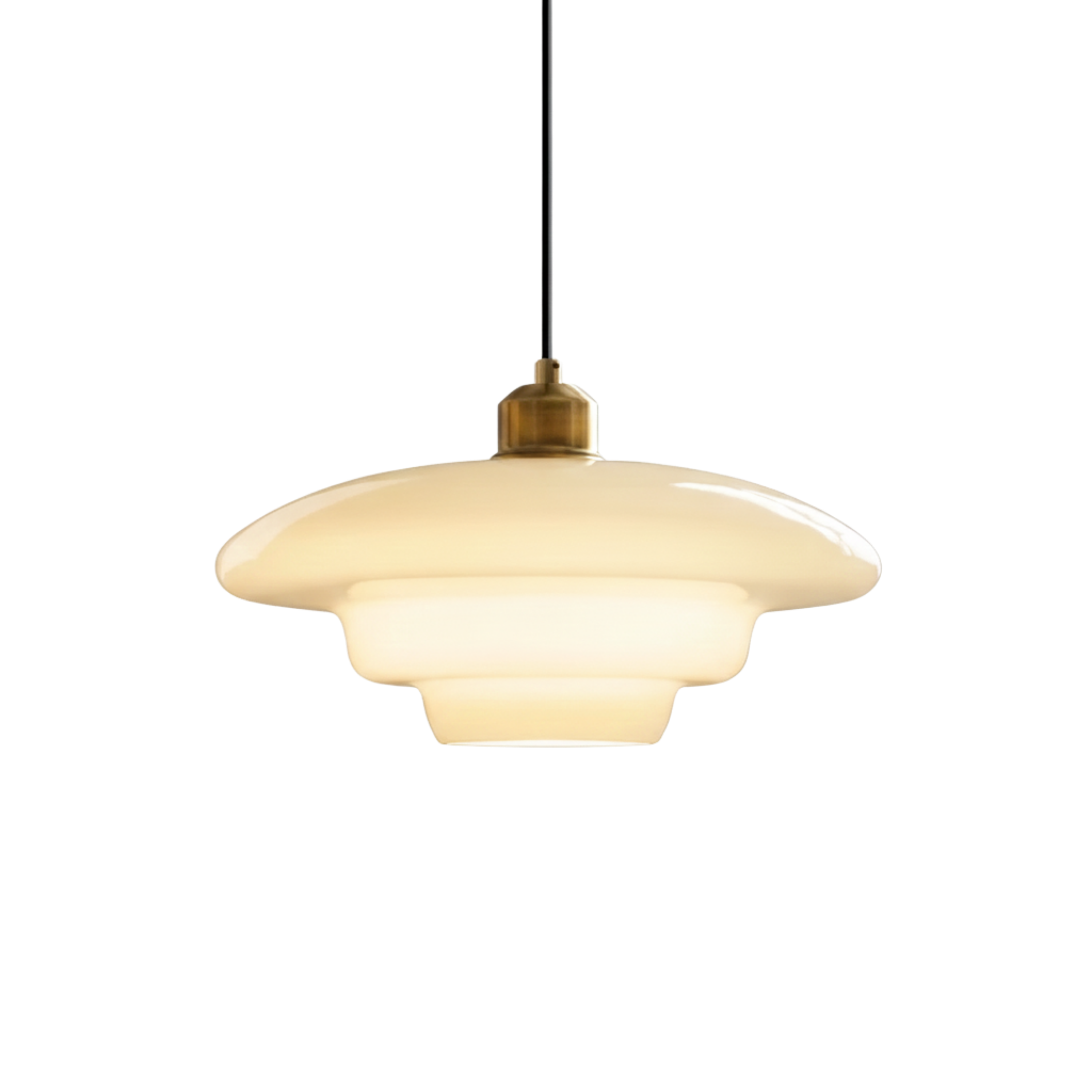 Mid Century White Opal Glass Pendant Light With Brass Detail