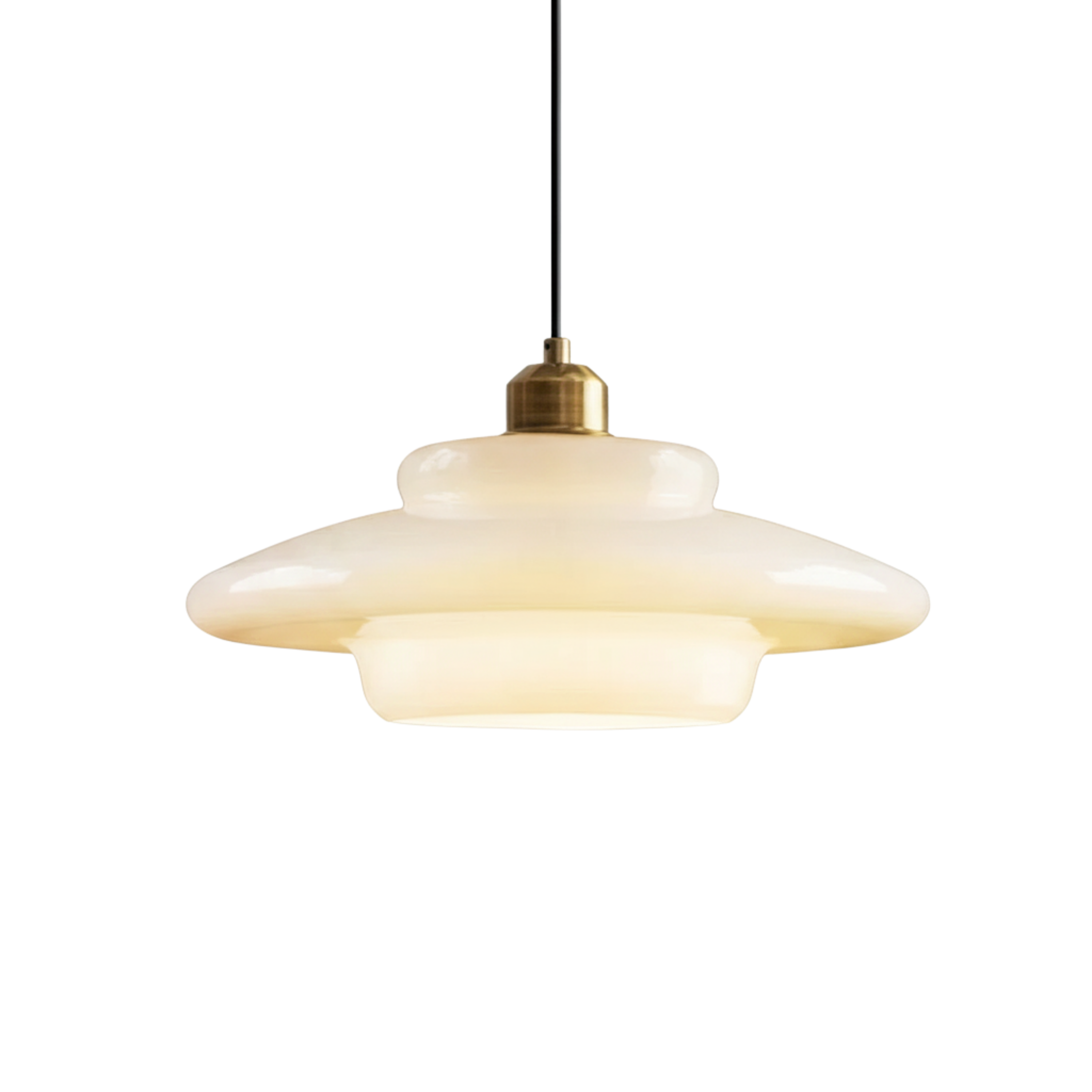 Mid Century White Opal Glass Pendant Light With Brass Detail