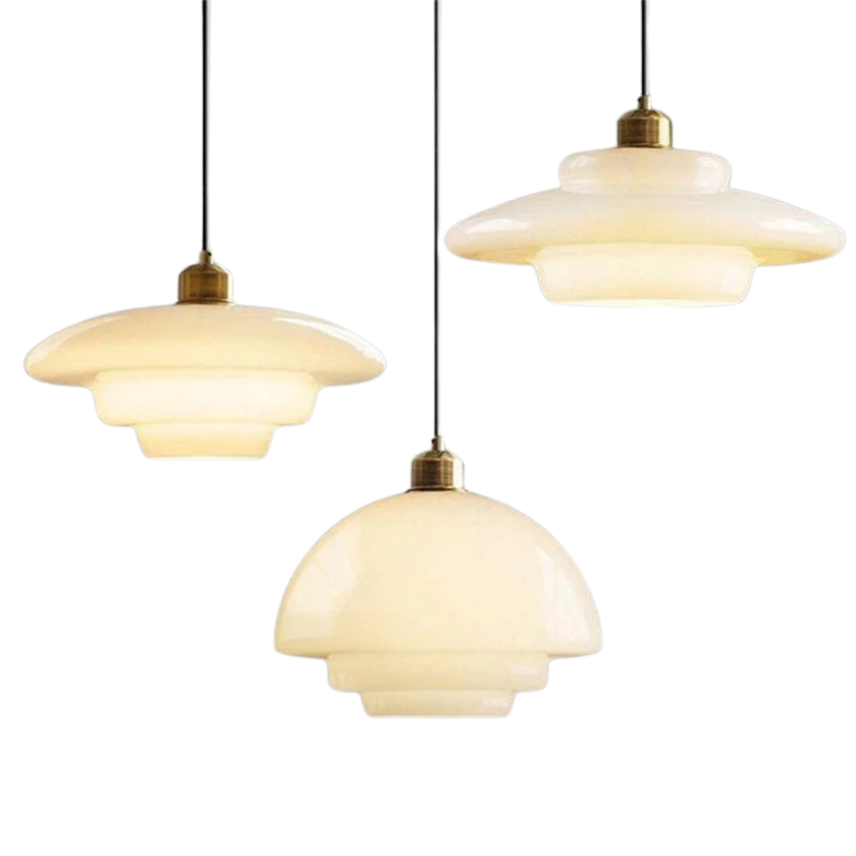Mid Century White Opal Glass Pendant Light With Brass Detail