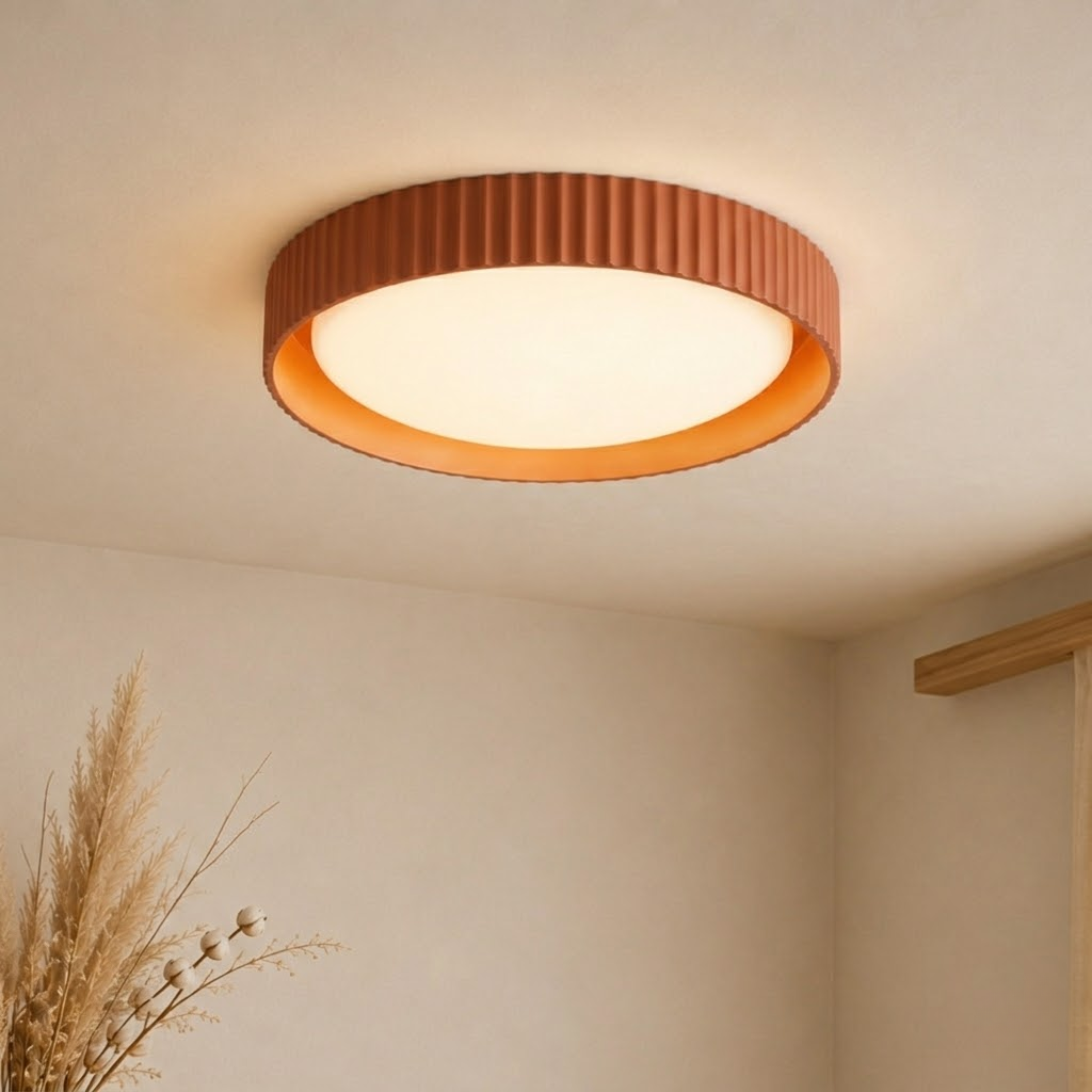 Minimalist Round Ribbed Resin Flush Mount Ceiling Light
