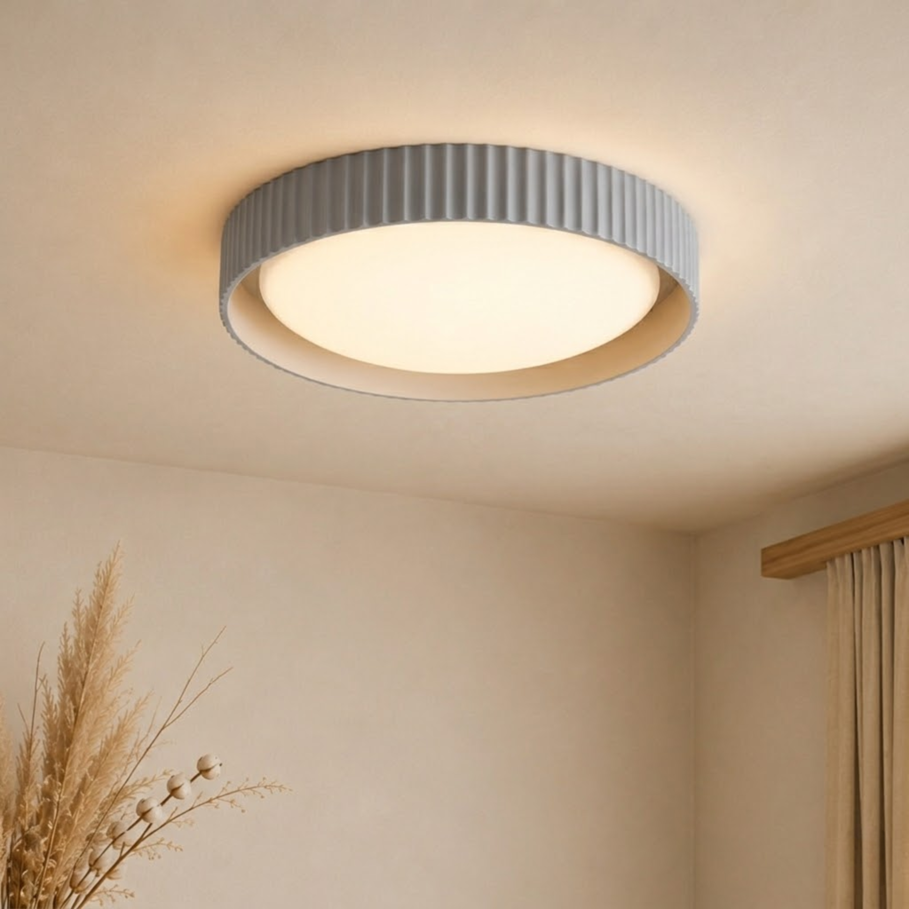 Minimalist Round Ribbed Resin Flush Mount Ceiling Light