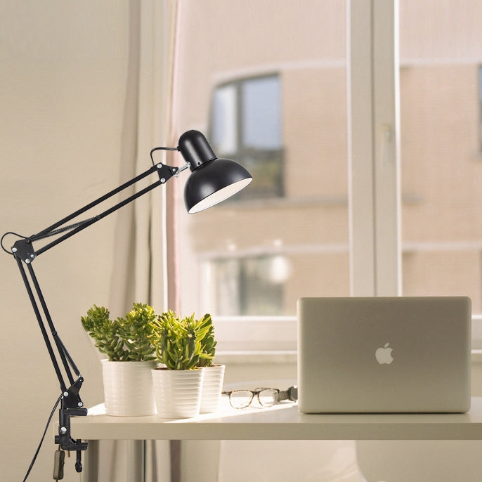 Modern Adjustable Swing Arm Clip On Metal LED Desk Table Lamp