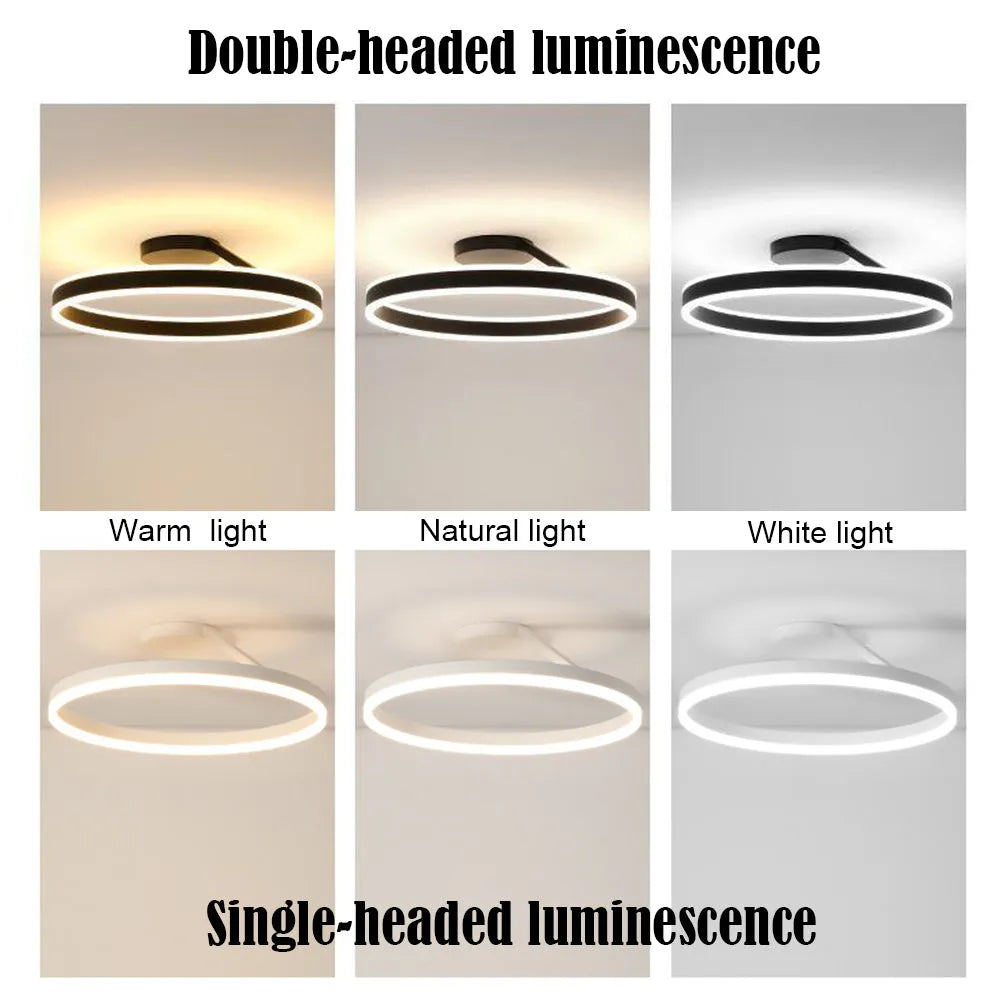 Modern Circular Ring LED Flush Mount Ceiling Light Black White Minimalist