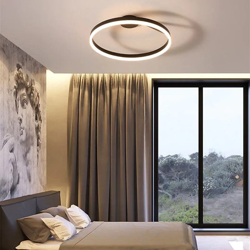 Modern Circular Ring LED Flush Mount Ceiling Light Black White Minimalist