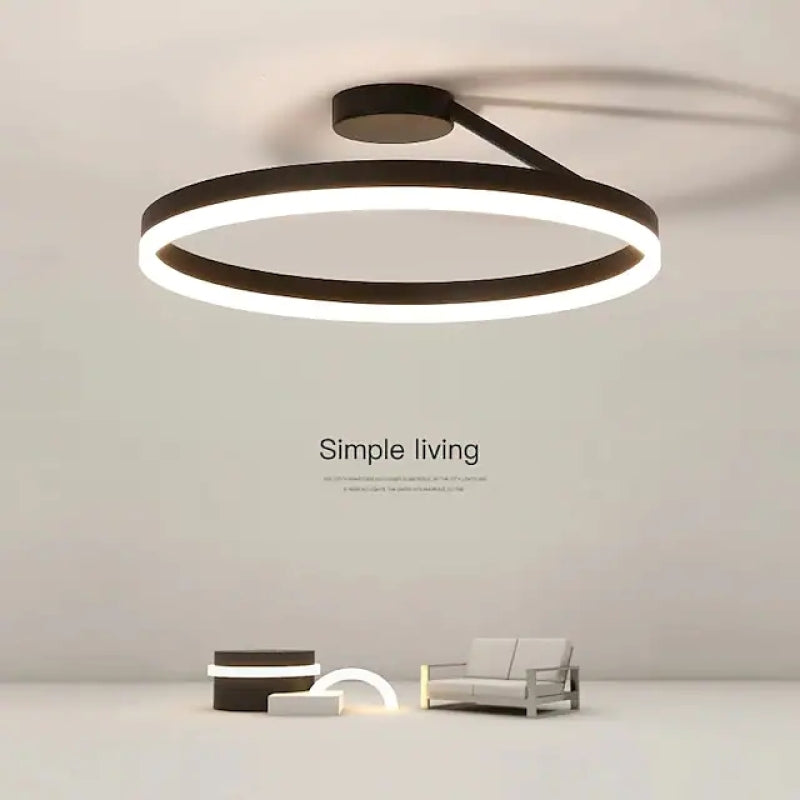 Modern Circular Ring LED Flush Mount Ceiling Light Black White Minimalist