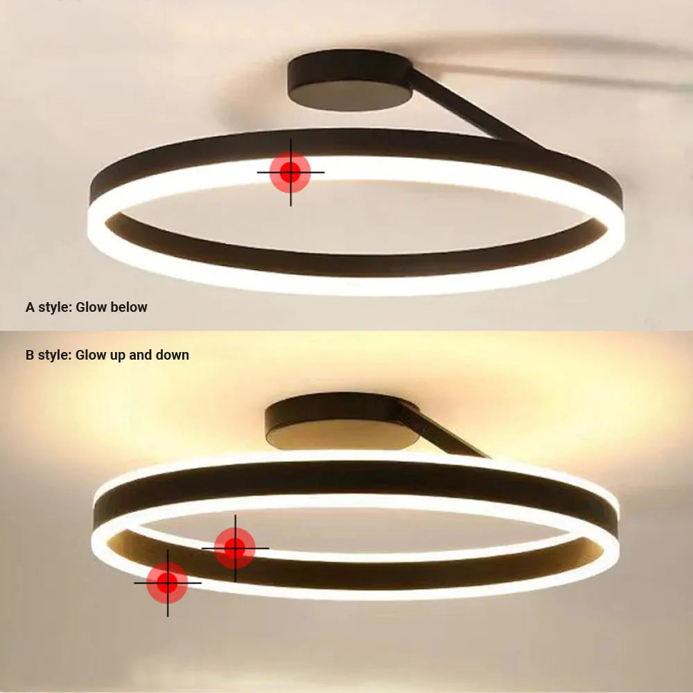 Modern Circular Ring LED Flush Mount Ceiling Light Black White Minimalist