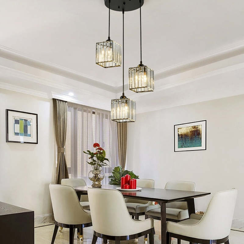 Modern Cluster Cylinder Glass Pendant Light Black Ribbed Shades Linear
