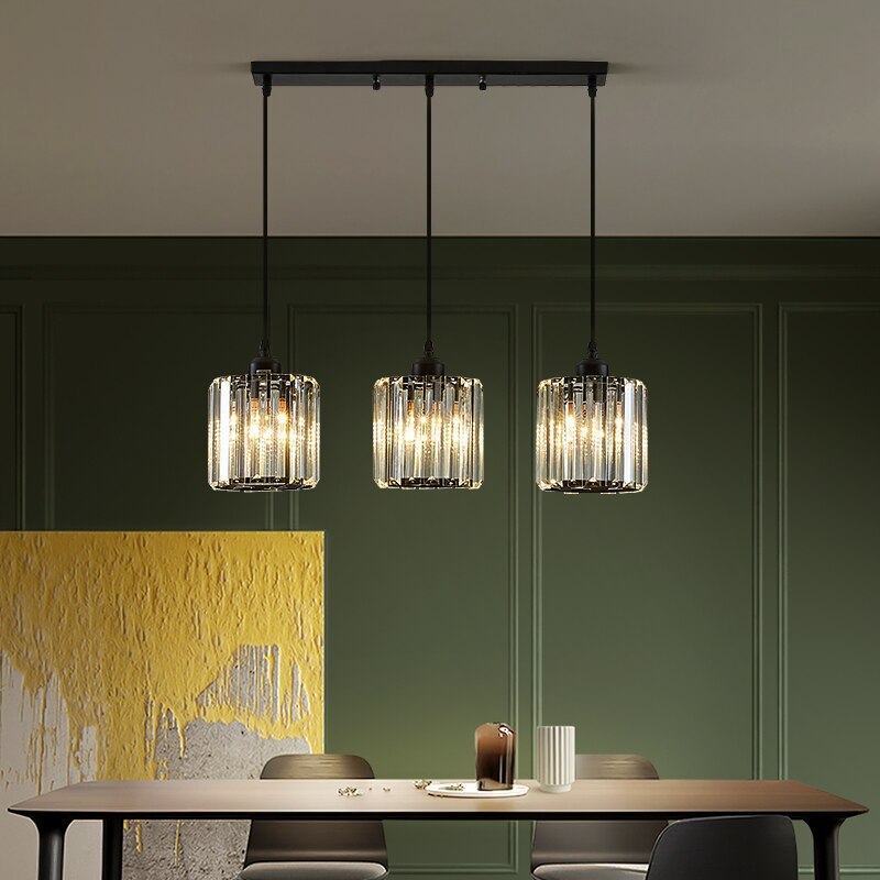 Modern Cluster Cylinder Glass Pendant Light Black Ribbed Shades Linear