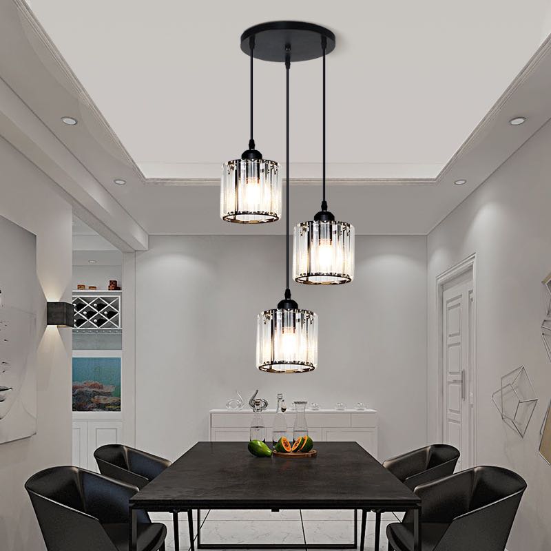 Modern Cluster Cylinder Glass Pendant Light Black Ribbed Shades Linear