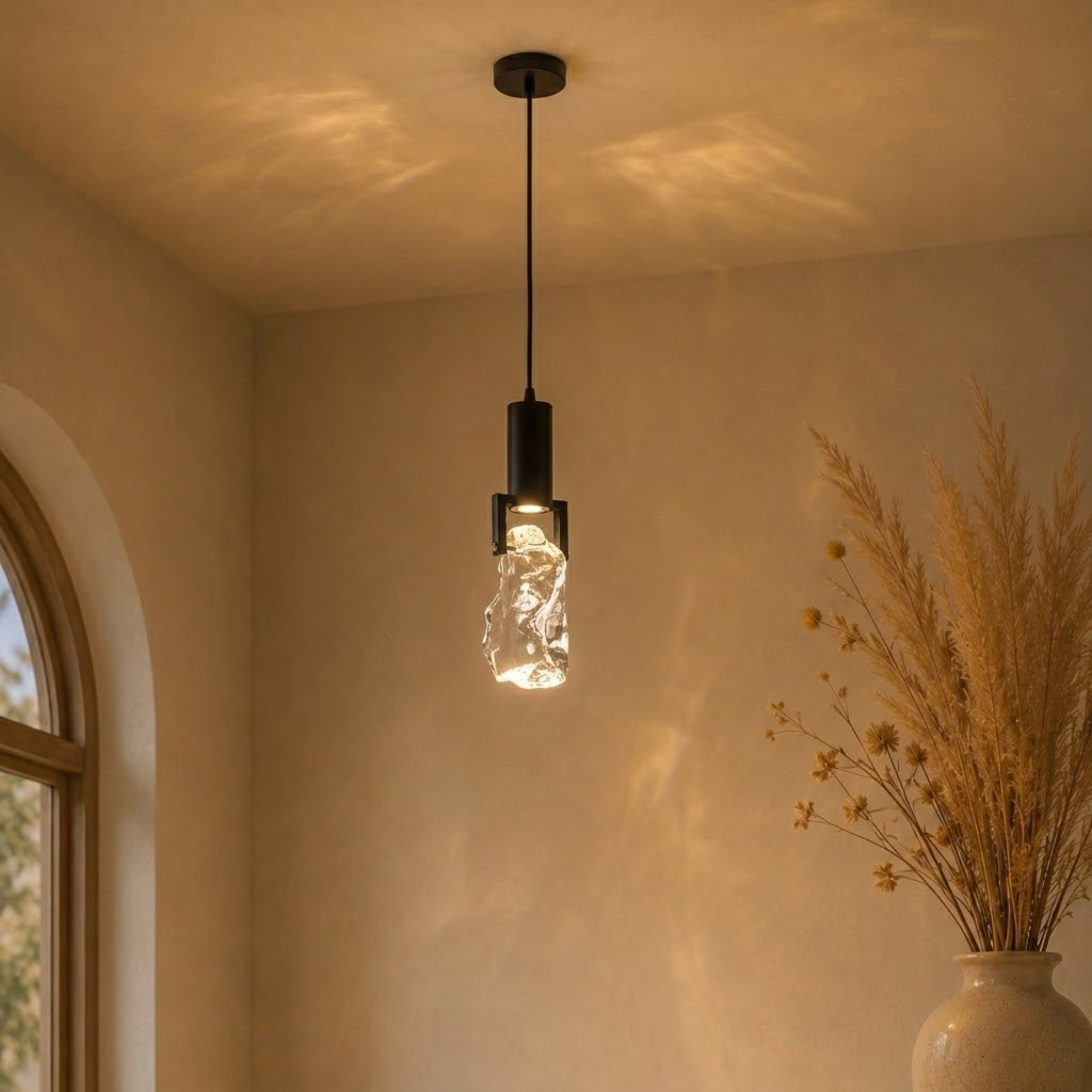Modern Crystal Stone Mini Pendant Light in Black or Gold