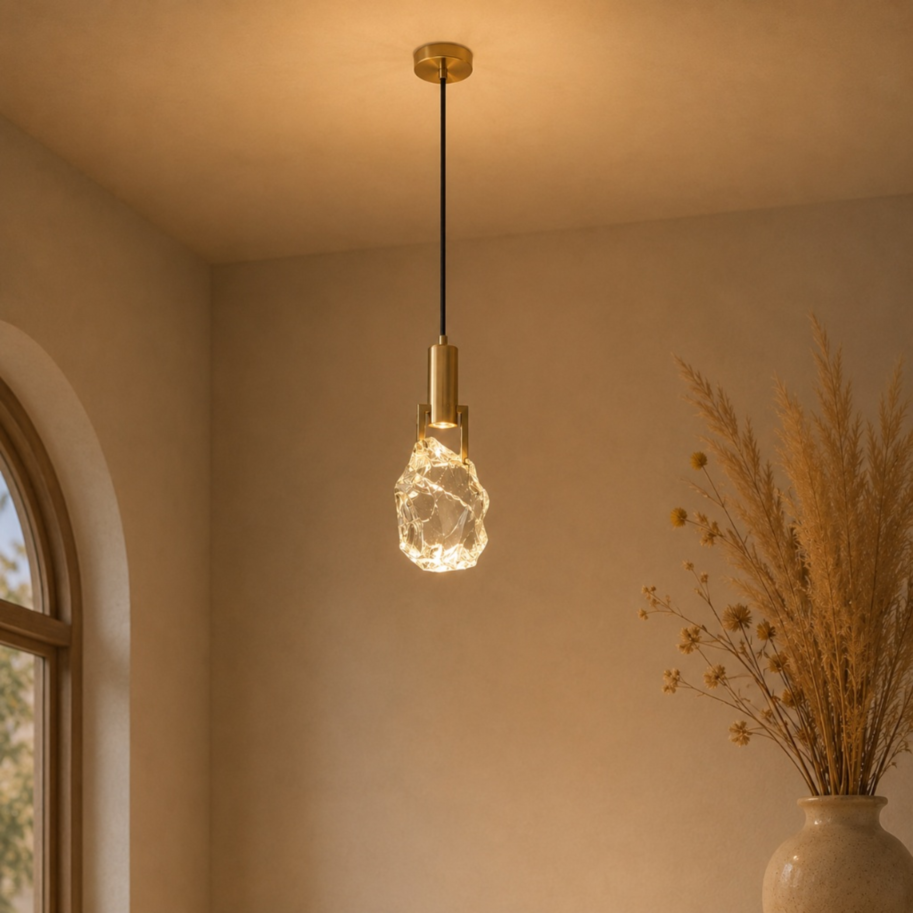 Modern Crystal Stone Mini Pendant Light in Black or Gold
